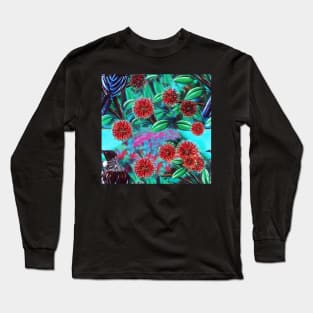 Tui in Pohutukawa Pattern Long Sleeve T-Shirt